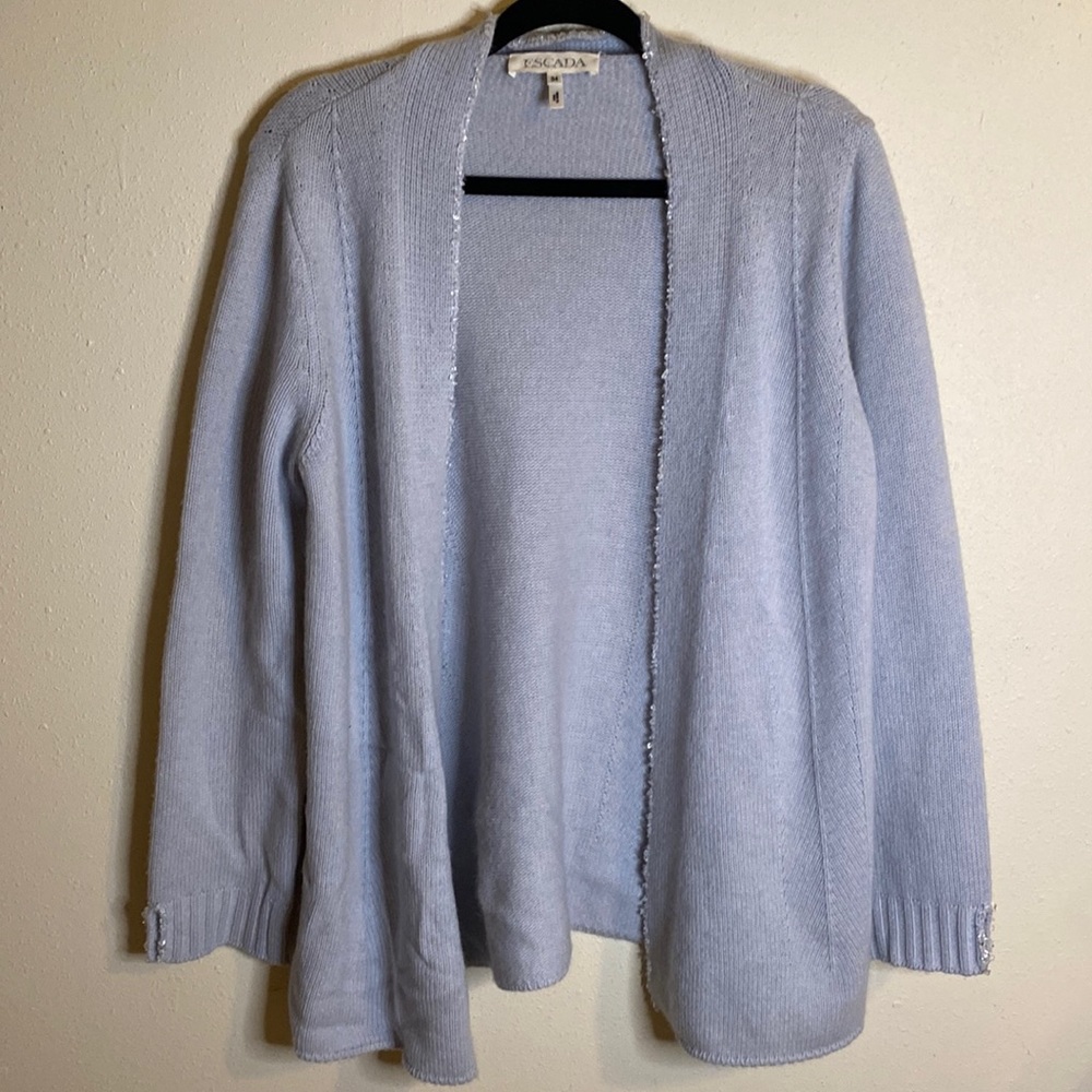 Escada Cashmere Light Baby Blue Open Front Cardigan Sz 34/4